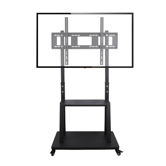 Mobiele TV-standaard – Verrijdbare TV-wagen – Verstelbare TV-houder – Mobiele TV-kar – TV-trolley Zwart – Verstelbare hoogte tot 175 cm – Stevige metalen constructie tot 80 kg
