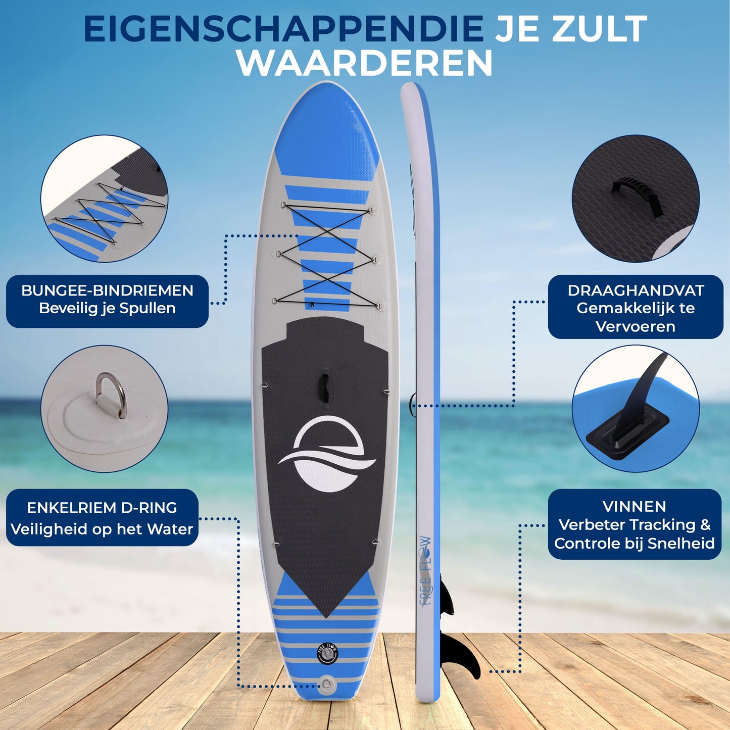Opblaasbare SUP Board – Stand-Up Paddleboard – Peddelboard – Inflatable Paddleboard – Paddlebord Blauw – Anti-Slip Dek – 320 cm Lengte Met Accessoires - Blauw