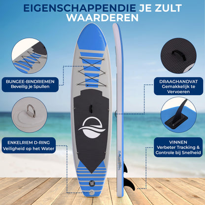 Opblaasbare SUP Board – Stand-Up Paddleboard – Peddelboard – Inflatable Paddleboard – Paddlebord Blauw – Anti-Slip Dek – 320 cm Lengte Met Accessoires - Blauw