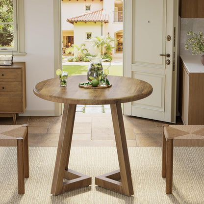 Ronde Eettafel – Kleine Tafel – Keukentafel – Ontbijttafel – Tafeltje – MDF Houtnerf – 80 cm Diameter – Geschikt Voor 2-4 Personen – Verstelbare Voetjes – Bruin