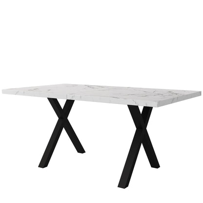 Uitbreekbare Eettafel – Uitklapbare Tafel – Verlengbare Tafel – Woonkamer Tafel – Keuken Tafel – Marmerlook Blad – Zwarte Metalen Poten – 140x80x76 cm – Wit MDF