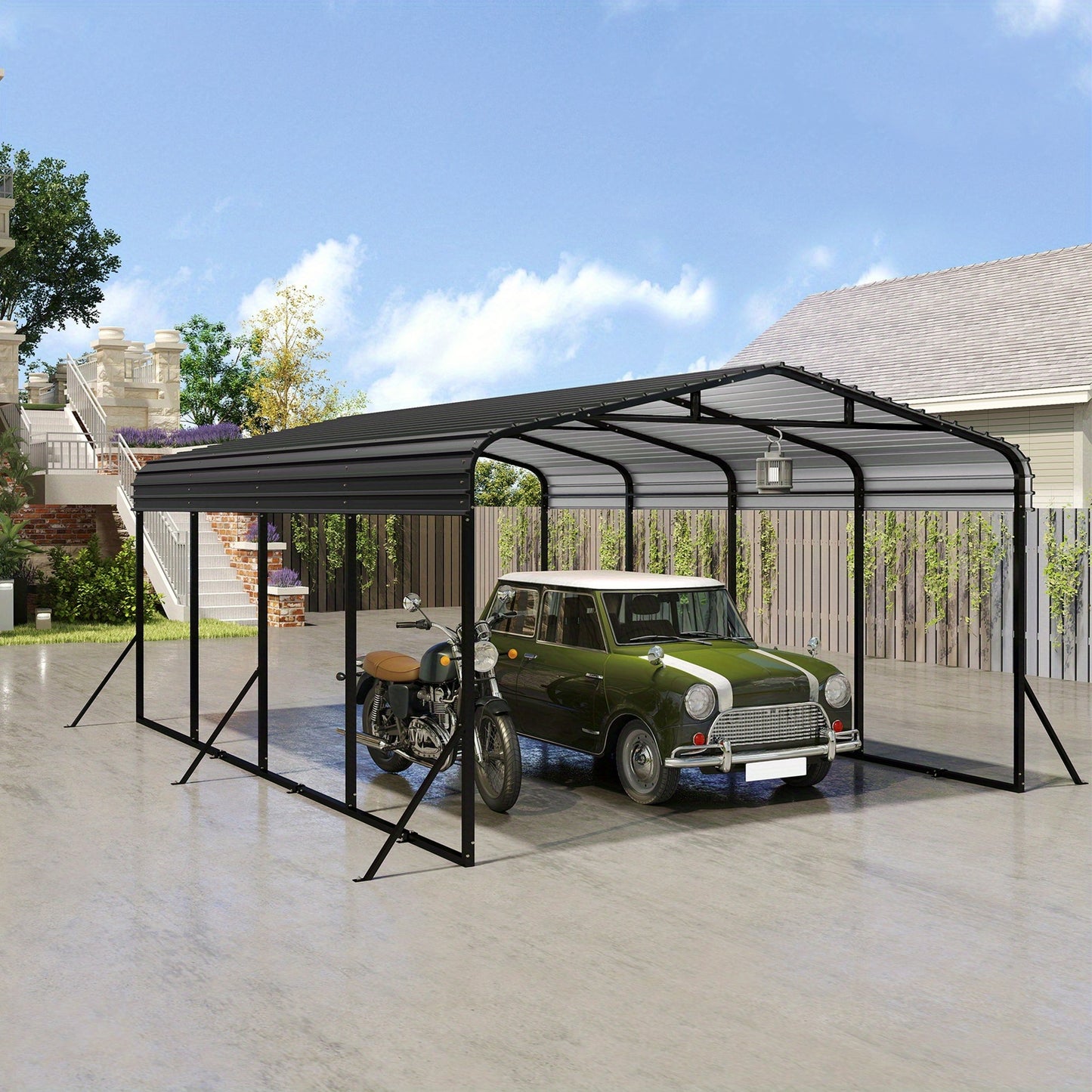 Metalen Carport – Overkapping – Garage – Voertuigschuurtje – Parkeershelter – Extra Ruim 600×370×260 cm – Stalen Frame – Weerbestendig Dak