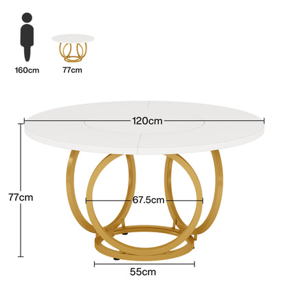 Ronde Eettafel – Keukentafel – Ronde Tafel – Eetkamertafel – Salontafel – Wit Tafelblad – Gouden Metalen Poten – 120 x 120 cm – Hittebestendig Houten Blad