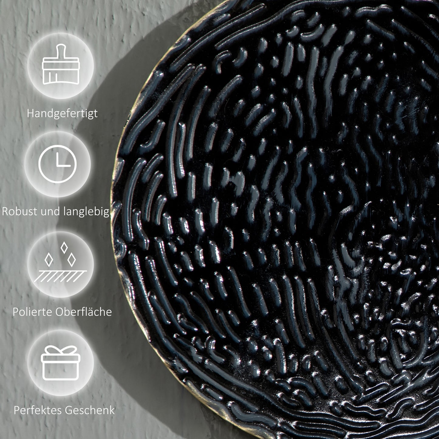3D Wall Decoration with Circles, 121 cm x 4 cm x 53 cm, Metal, Blue + Black