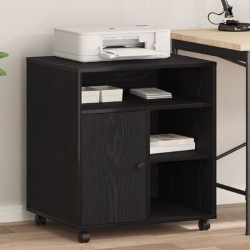 Large Black Oak ( Wood) Printer Stand with 4-Wheel-like Legs, Heavy-Duty Desktop Printing Cabinet, Space-Saving Organizer with Shelves & White-Tipped Feet, Easy Assembly, 60x50x67cm for /Office Printer, Scanner,