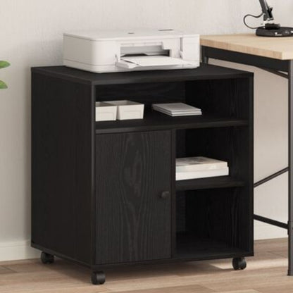 Large Black Oak ( Wood) Printer Stand with 4-Wheel-like Legs, Heavy-Duty Desktop Printing Cabinet, Space-Saving Organizer with Shelves & White-Tipped Feet, Easy Assembly, 60x50x67cm for /Office Printer, Scanner,