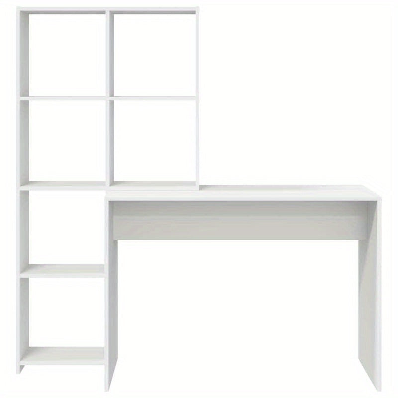 Bureau – Schrijftafel – Computertafel – Werkplek – Meubel – Wit Gelakt – Ruim Werkblad 138,5x55 cm – Met Opbergrekken 143 cm Hoog