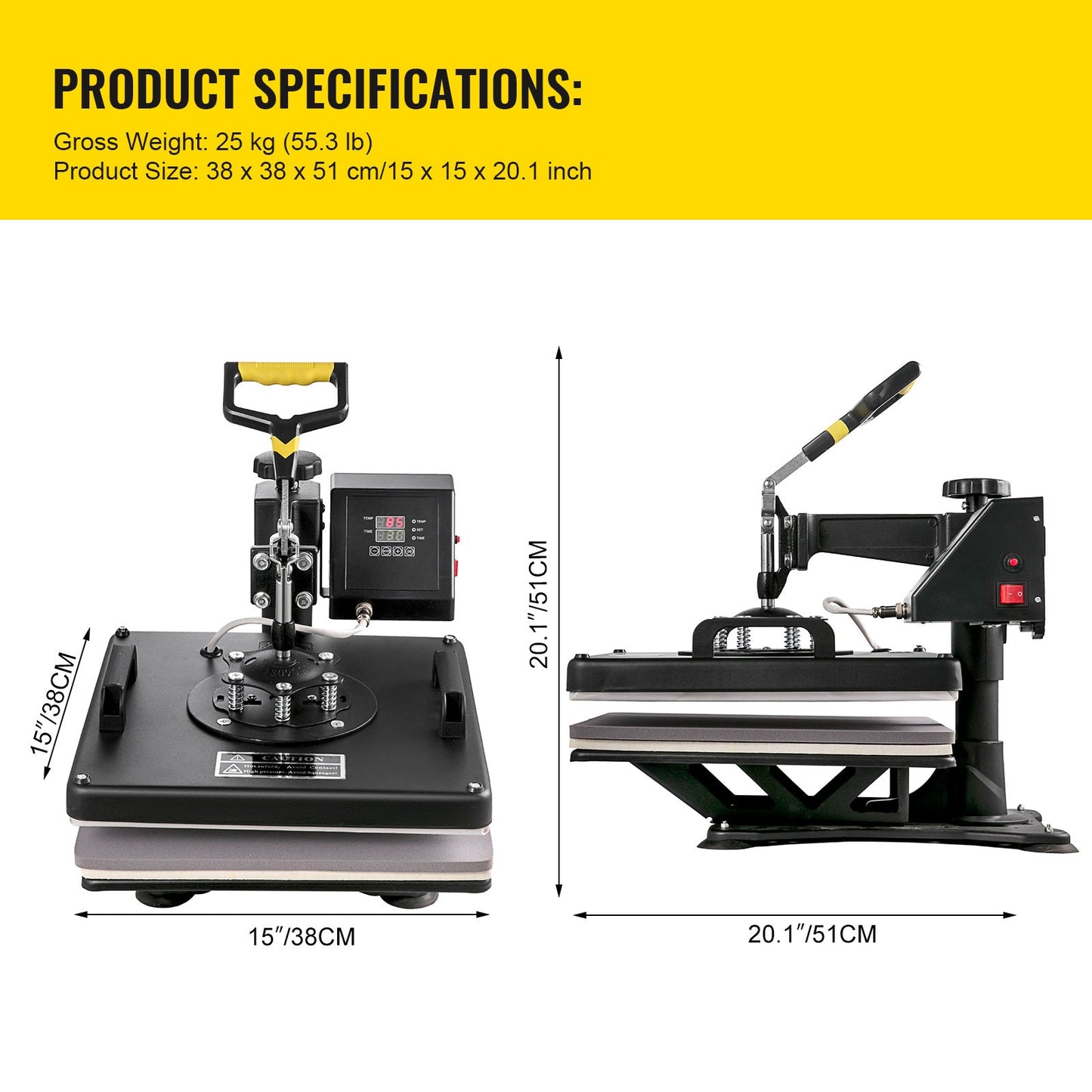 Transferpers – Hittepers – Heat Press – Warmtepers – Drukpers – 38x38 cm Verwarmingsoppervlak – 1800W Snelle Verwarming