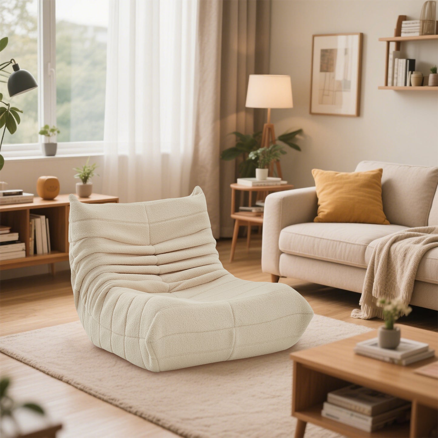 Relaxation Armchair Sofas with Removable Backrest And Seat Cushions, Lazy Sofa Indoor Seat Cushions with Comfortable, Extra Thick Padding for Bedroom, Living Room, White, Green.