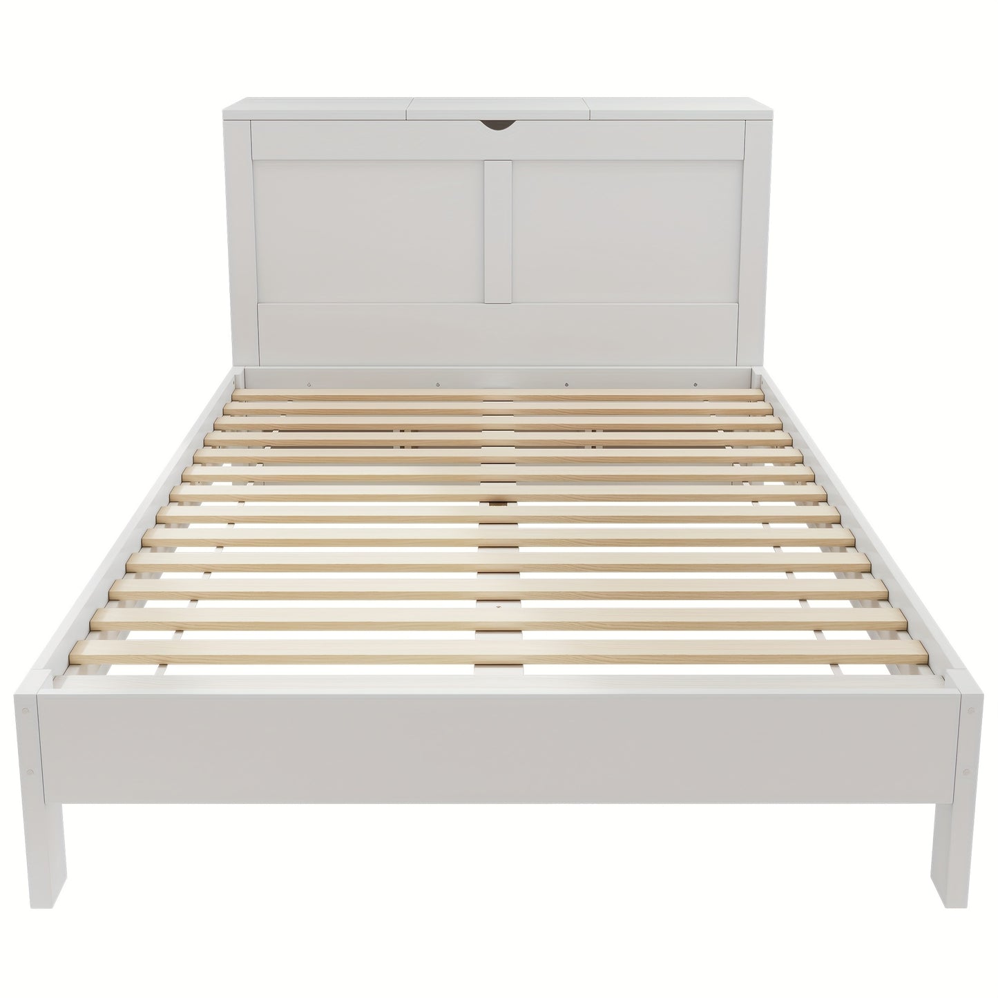 Tweepersoonsbed – Bed – Slaapbank – Bedframe – Ledikant – Wit Bamboe – Opbergruimte – 2 Uittrekbare Nachtkastjes – Eenvoudig Monteren – Twin Size