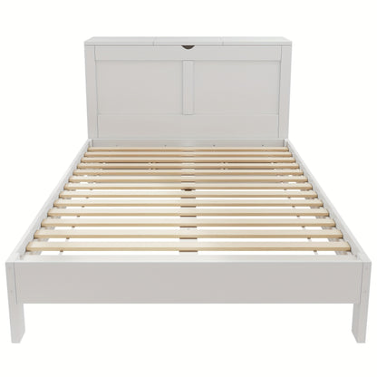Tweepersoonsbed – Bed – Slaapbank – Bedframe – Ledikant – Wit Bamboe – Opbergruimte – 2 Uittrekbare Nachtkastjes – Eenvoudig Monteren – Twin Size
