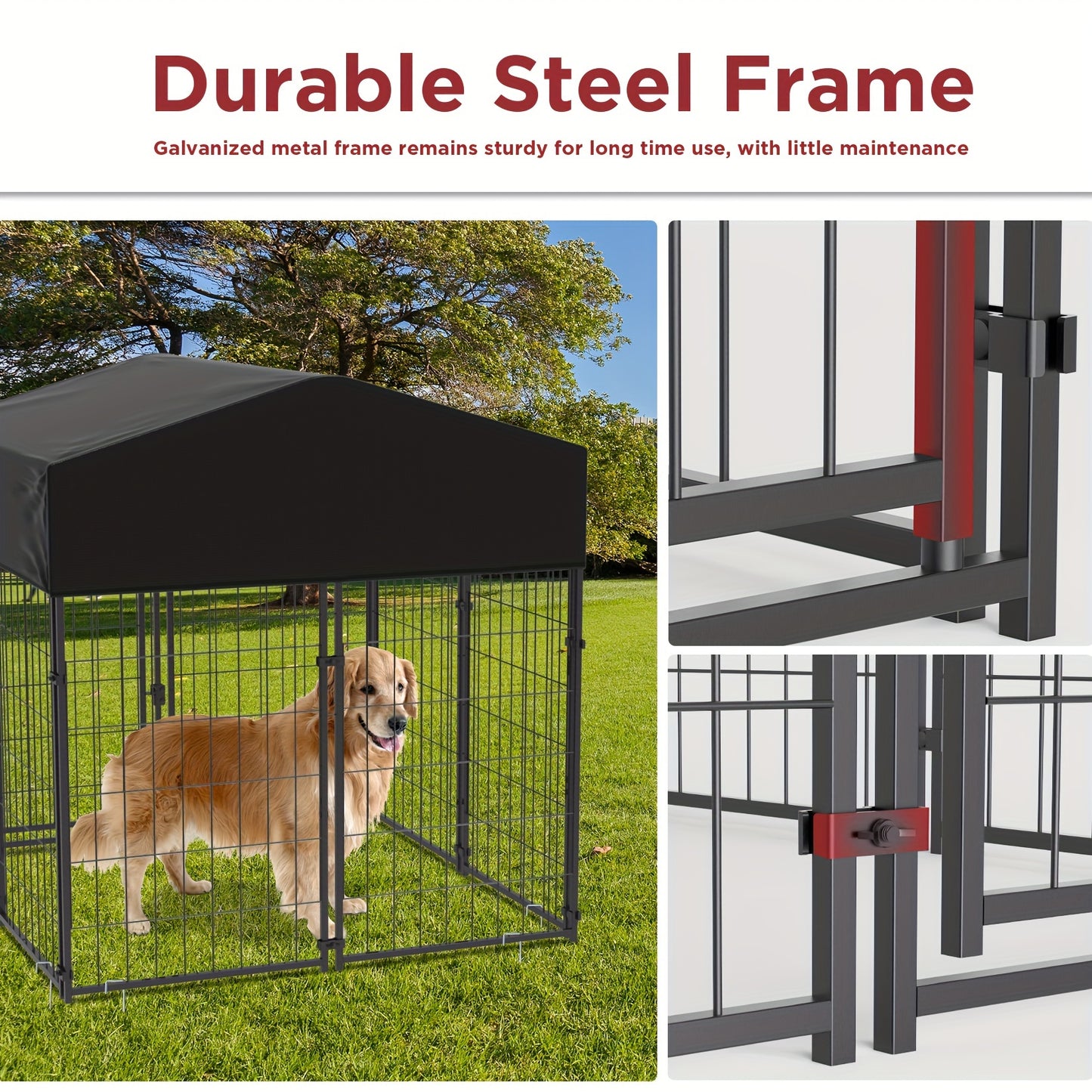 Heavy-Duty 134.62cm High Metal Welded Wire Dog Crate with Waterproof Sunshade - Ideal for Small Dogs, Chickens, Ducks - Includes 8 Stakes & Instruction Manual - Perfect for Garden & Farm Use, Wisfor