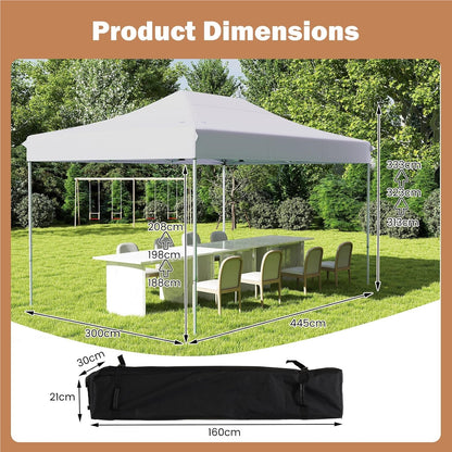 Pop-up Pavilion – Tent – Partytent – Tuinpaviljoen – Opvouwbare Overkapping – 3 x 4,5 Meter – Waterafstotend Oxford Polyester – Verstelbare Hoogte met Draagtas en Wieltjes – Wit