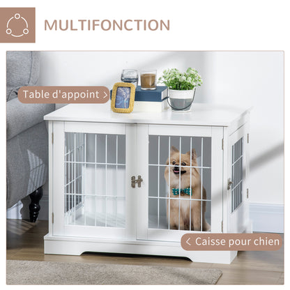 Hondenbench – Hondenkooi – Hondenhok – Hondenhuisje – Wit 2-in-1 Met Tafelblad – Twee Lockbare Deuren – Stevig MDF En Metaal – Compact Voor Kleine Honden