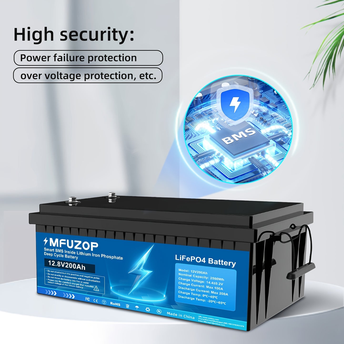 Lithium accu – Lithium-ion batterij – LiFePO4 accu – 12V 200Ah accu – Diepe cyclus accu – Geïntegreerd 200A BMS – 15.000+ laadcycli
