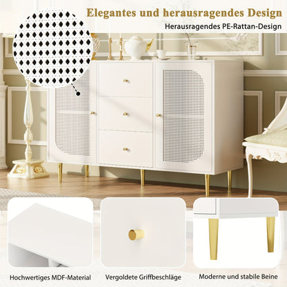 Dressoir – Sideboard – Opbergkast – Ladekast – Kast – Wit – MDF & Rattan – Multifunctionele Meubelset
