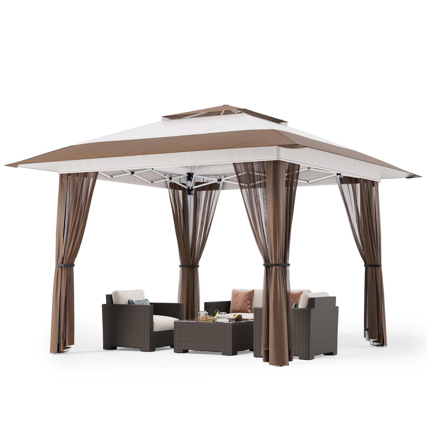 Partytent – Tuinpaviljoen – Pop-up Tent – Vouwtent – Overkapping – Waterdicht – Verstelbare Hoogte – Inclusief Muskietennet – Beige