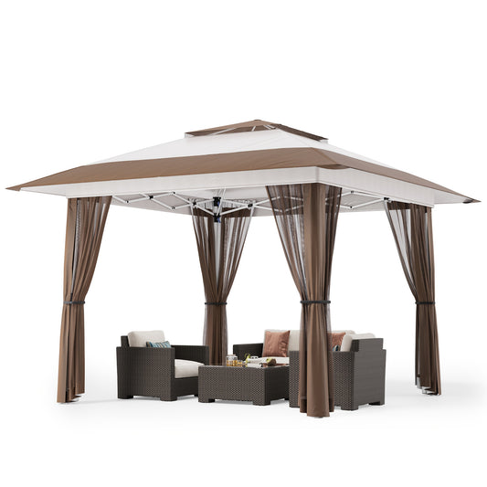 Partytent – Tuinpaviljoen – Pop-up Tent – Vouwtent – Overkapping – Waterdicht – Verstelbare Hoogte – Inclusief Muskietennet – Beige