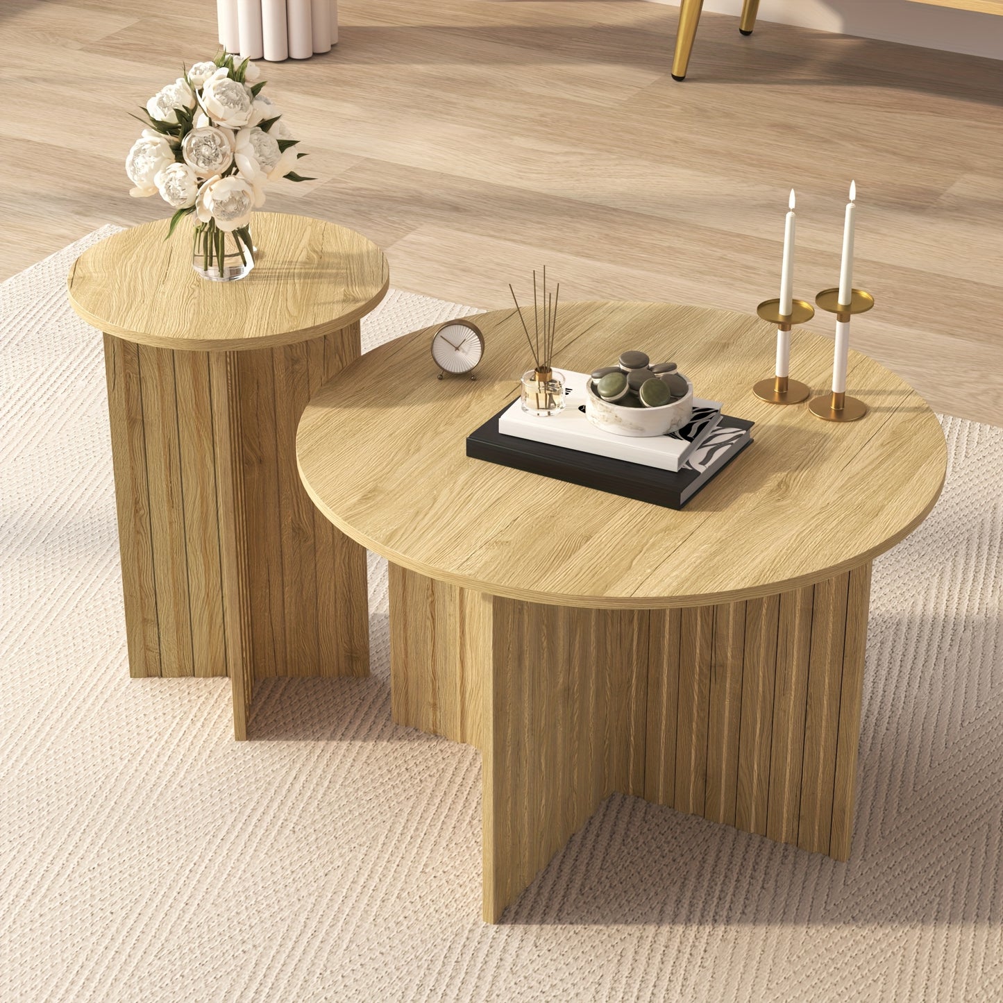 Salontafel Set – Koffietafel – Bijzettafel – Nesting Tafels – Scandinavische Tafels – Bamboe Materiaal – Ruimtebesparend Design