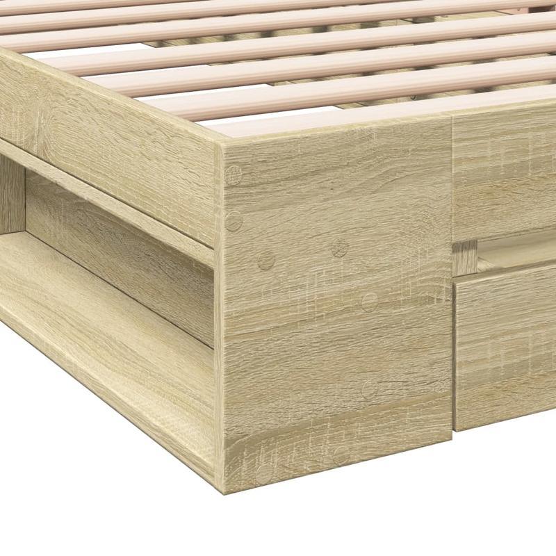 Bed – Bedframe – Platformbed – Eenpersoonsbed – Opbergbed – Ingebouwde Opberglades – Ruimtebesparend Design – Sonoma Eiken Afwerking – Geschikt Voor Matras 90x190 cm