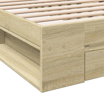Bed – Bedframe – Platformbed – Eenpersoonsbed – Opbergbed – Ingebouwde Opberglades – Ruimtebesparend Design – Sonoma Eiken Afwerking – Geschikt Voor Matras 90x190 cm
