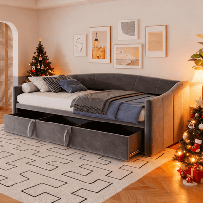 Slaapbank – Bedbank – Logeerbed – Sofa met slaapfunctie – Tweepersoonsbed – Fluwelen bekleding – 90x200 cm – Houten lattenbodem – Eenvoudige montage