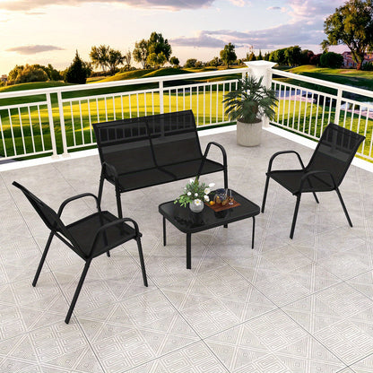 4pcs Garden Furniture Set, Balcony Furniture, Patio Furniture, Seating Group, Seating Set for 4 Persons, Garden Set Incl. 2 Chairs, Bench & Table, for Balcony, Terrace, Garden