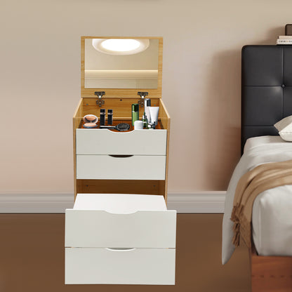 CNCEST Modern Compact Vanity Desk with Makeup Stool - 3-Drawer Storage, Flip-Top Mirror, Space-Saving Design, Sturdy Hardwood Construction, Cream White/Cream Pink/Log Finish for Small Spaces, Dorm, Apartment, Studio, Makeup V