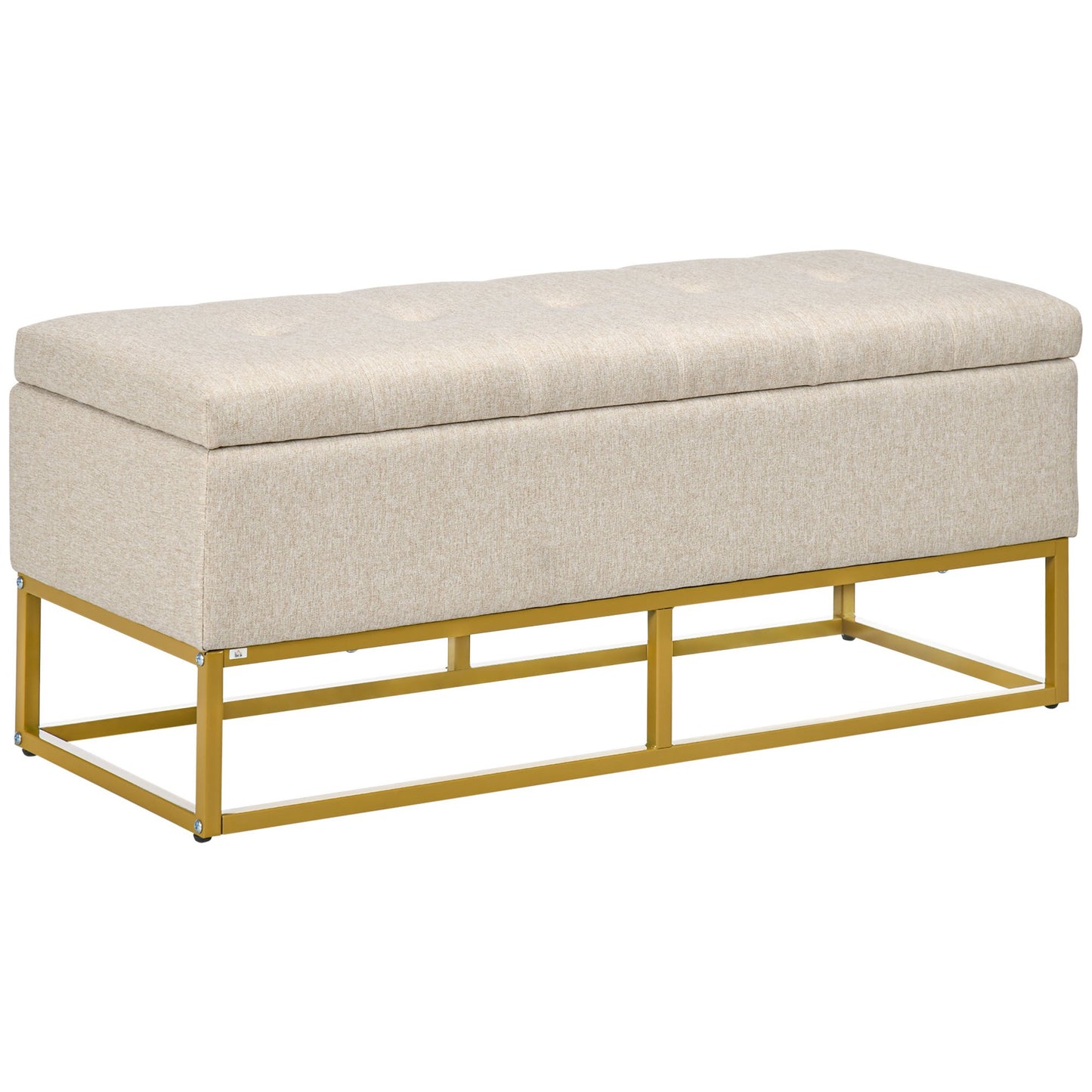 Opbergbank – Opbergbank – Zitkist – Bankje – Opbergbox – Beige Stoffering – Hoog draagvermogen 200 kg – Gouden Metalen Poten – 110x44x48 cm