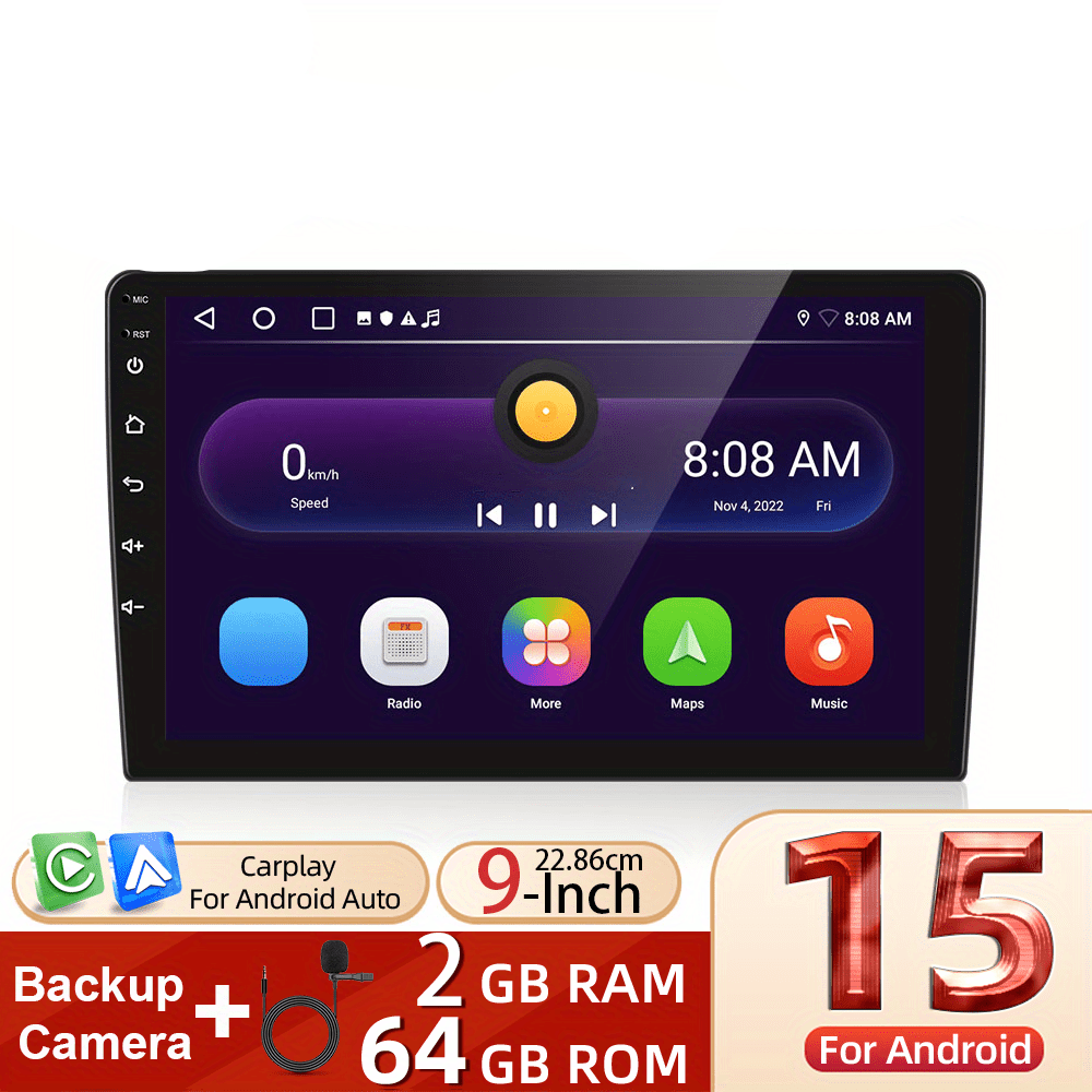 Android 15 Autoradio – Double DIN Radio – Touchscreen Autoradio – Car Multimedia Systeem – Auto Entertainment – 9 Inch Scherm – Draadloze CarPlay & Android Auto