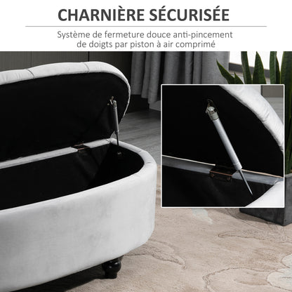 Poef – Opbergbank – Hocker – Voetenbank – Opbergpoef – Halfrond Design – Zacht Grijs Velvet – Zwarte Rubberhouten Pootjes