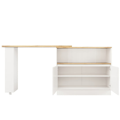 Keukeneiland – Keukentrolley – Serveerwagen – Buffetkast – Eetbar – Wit Metaal – 360° Draaibaar – Ruimtebesparend 90x45x100 cm
