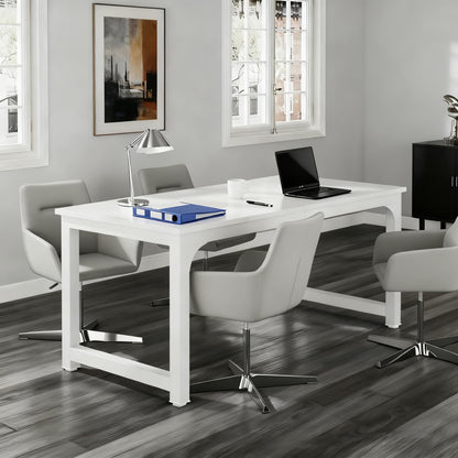 Bureau – Computertafel – Werkplek – Schrijftafel – Laptoptafel – Wit – Groot 160x80 cm – Met Lade en Kabelgoot – Stevig Houtfineer en Metalen Onderstel