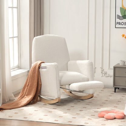044 rocking chair with stool relaxation with ottoman rocking chair for the interior with a high backrest for the living room white teddy fabric,  Cozy Seating, Stylish Seating, Elegant Design, Premium Materials, Modern Homeow
