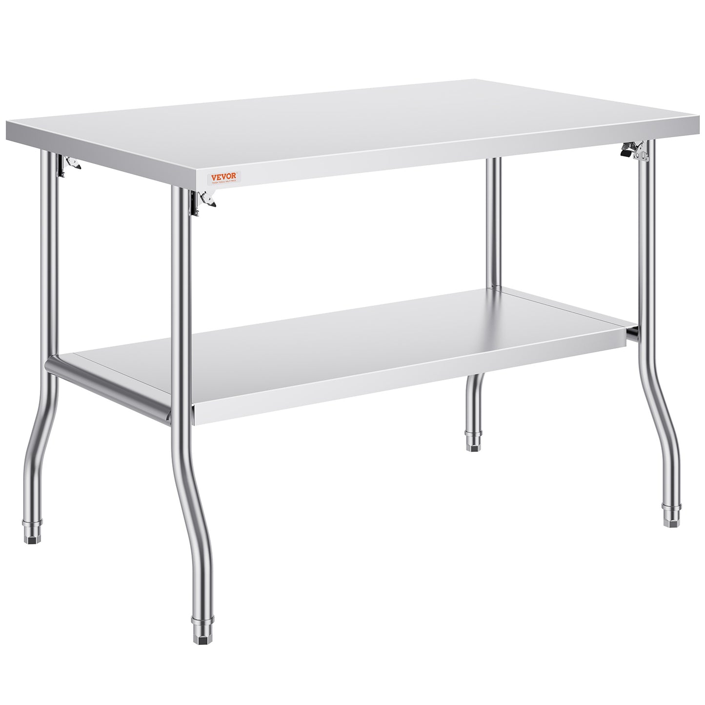 RVS Werktafel – Roestvrijstalen Werkbank – Inklapbare Werktafel – Keukentafel – Werkstation – Dubbele Plank – 122x76 cm – Draagvermogen 350 kg