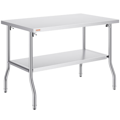 RVS Werktafel – Roestvrijstalen Werkbank – Inklapbare Werktafel – Keukentafel – Werkstation – Dubbele Plank – 122x76 cm – Draagvermogen 350 kg