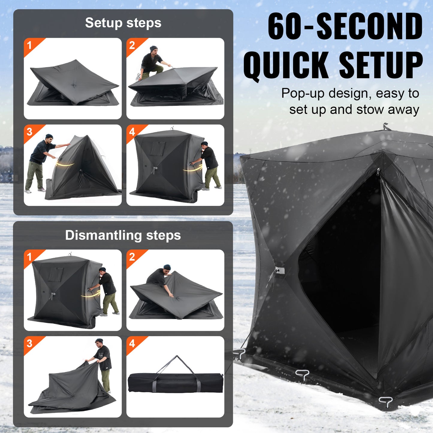 Ijsvissentent – IJsvisstekker – Ijsvishut – Visserstent – Pop-up Tent – 180x180x200 cm – 600D Oxford Polyester met Isolatie