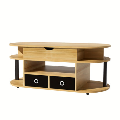 Salontafel – Koffietafel – Bijzettafel – Woonkamer Tafel – Compacte Tafel – Verstelbare Hoogte – Houtnerf Met Zwarte Stoffen Laden