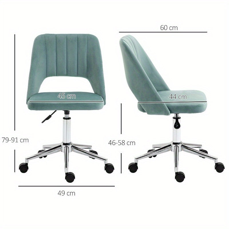 Bureaustoel – Ergonomische Stoel – Office Chair – Gamestoel – Draaistoel – Verstelbare Hoogte – 360° Draaibaar – Metalen Frame – Zonder Armleuningen – Groene Fluwelen Bekleding – Makkelijk Schoon Te Maken