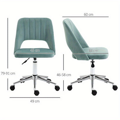 Bureaustoel – Ergonomische Stoel – Office Chair – Gamestoel – Draaistoel – Verstelbare Hoogte – 360° Draaibaar – Metalen Frame – Zonder Armleuningen – Groene Fluwelen Bekleding – Makkelijk Schoon Te Maken