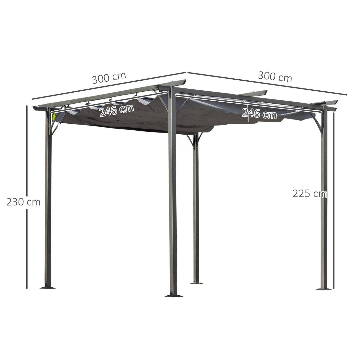 Pergola Uitschuifbare Overkapping Terrasoverkapping Tuinluifel Schaduwdoek – Antracietgrijs – Uitschuifbaar Dak – Water- En UV-bestendig Polyester – 3x3 Meter – Metalen Frame Met Epoxy Coating