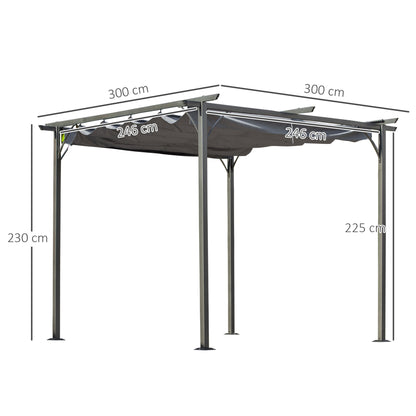 Pergola Uitschuifbare Overkapping Terrasoverkapping Tuinluifel Schaduwdoek – Antracietgrijs – Uitschuifbaar Dak – Water- En UV-bestendig Polyester – 3x3 Meter – Metalen Frame Met Epoxy Coating