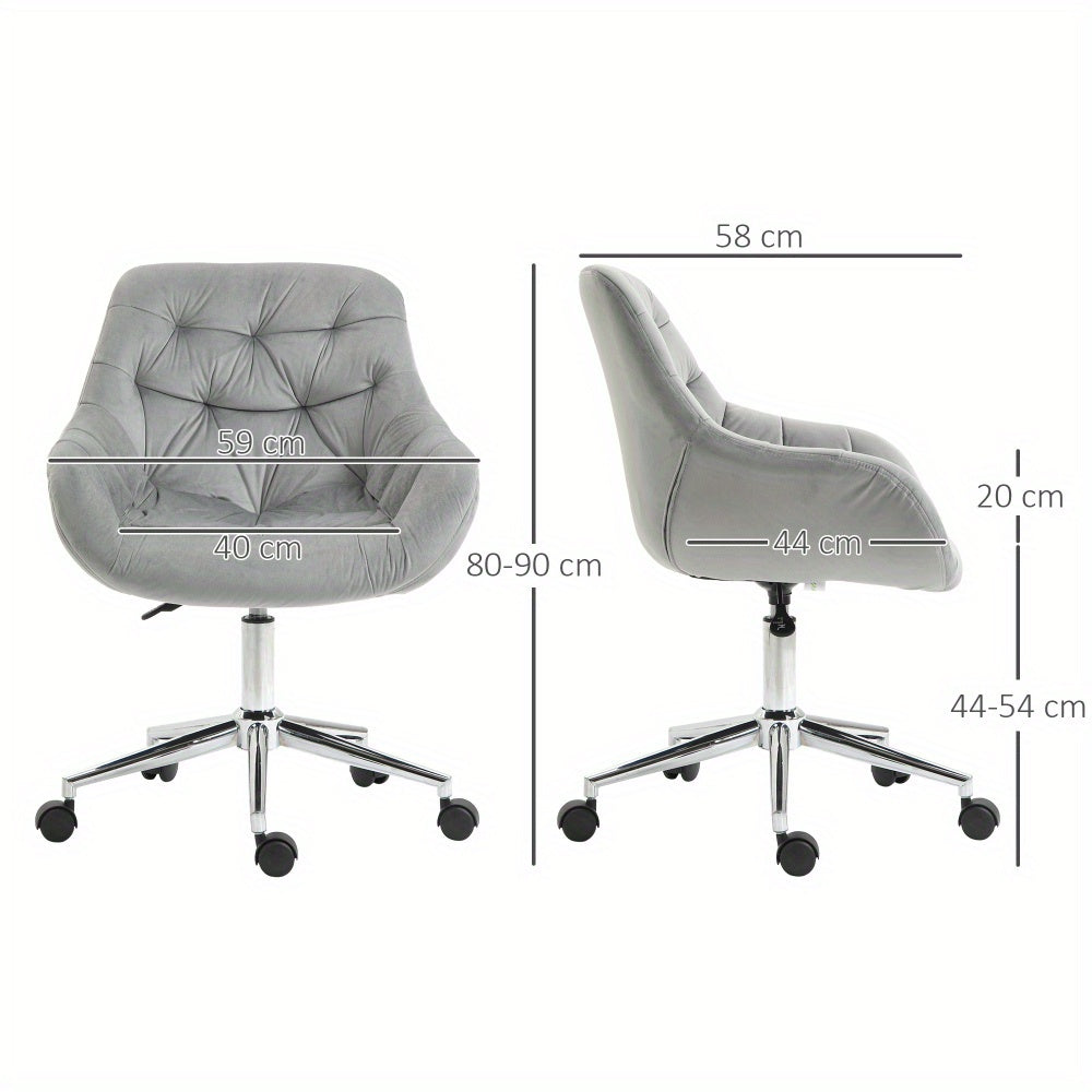 Bureaustoel – Kantoorstoel – Draaistoel – Ergonomische Stoel – Verstelbare Stoel – Compact Formaat – Hoogte Verstelbaar – Grijze Velvet Bekleding – Geschikt Tot 120 kg