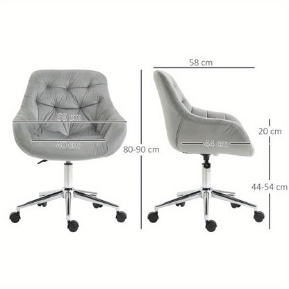 Bureaustoel – Kantoorstoel – Draaistoel – Ergonomische Stoel – Verstelbare Stoel – Compact Formaat – Hoogte Verstelbaar – Grijze Velvet Bekleding – Geschikt Tot 120 kg