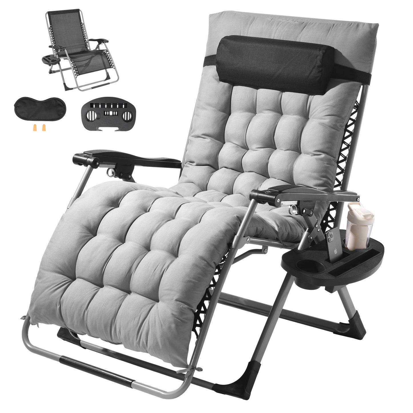 Zero Gravity Stoel – Relaxstoel – Ligstoel – Loungestoel – Tuinstoel – Grijs – Verstelbare Rugleuning 90°-170° – Stevig Stalen Frame 225 kg Draaggewicht