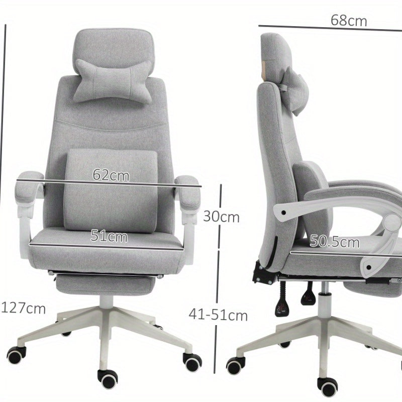 Ergonomische Bureaustoel – Bureau Stoel – Gamingstoel – Werkstoel – Office Chair – Verstelbare Hoogte – 360° Draaifunctie – Zwenkwieltjes – Multi-Layer Schuim – Roestvrijstalen Frame – Grijs