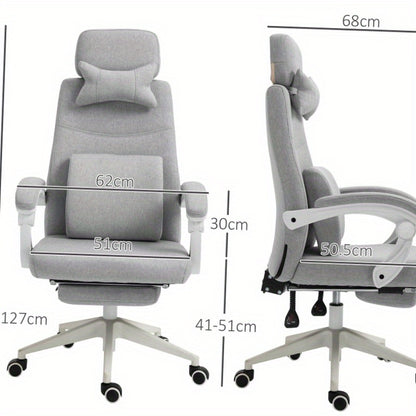 Ergonomische Bureaustoel – Bureau Stoel – Gamingstoel – Werkstoel – Office Chair – Verstelbare Hoogte – 360° Draaifunctie – Zwenkwieltjes – Multi-Layer Schuim – Roestvrijstalen Frame – Grijs