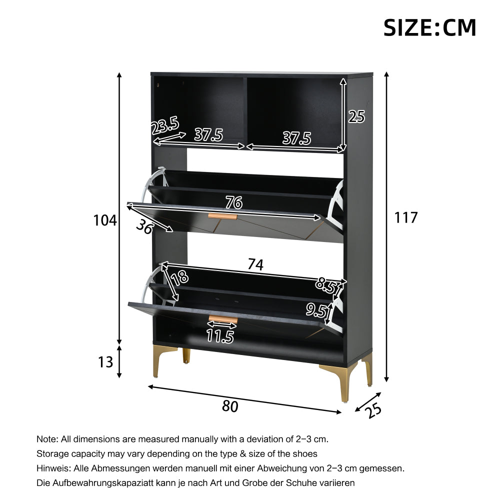 Schoenenkast – Schoenenrek – Schoenenopberger – Halmeubel – Opbergkast – 4-Deurs – Vrijstaand – Metaal & MDF – Compact Vertical Design 80x25x117 cm