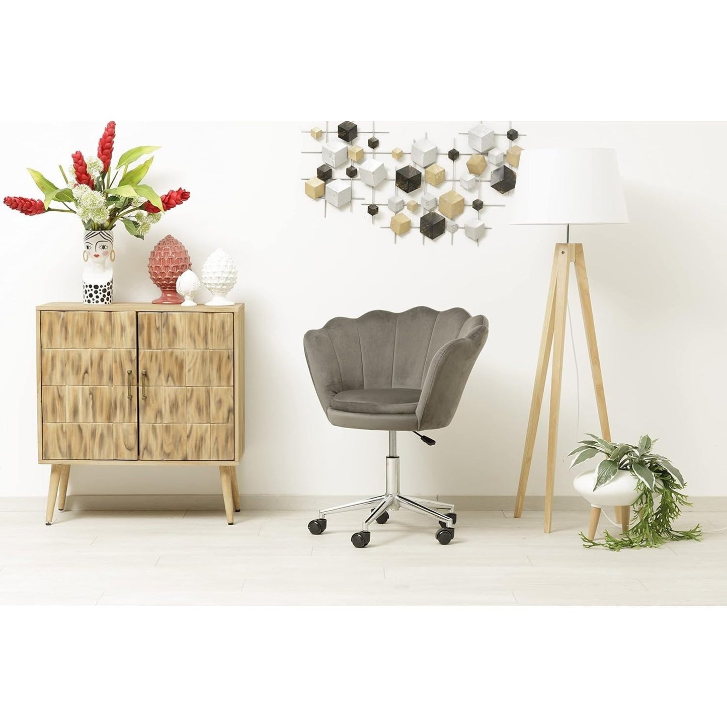 Velvet Bureaustoel – Fauteuil – Werkstoel – Stoel met Wieltjes – Bureaustoel Met Verstelbare Hoogte – Zachte Velvet Bekleding – Draaibare Vijfsterbasis