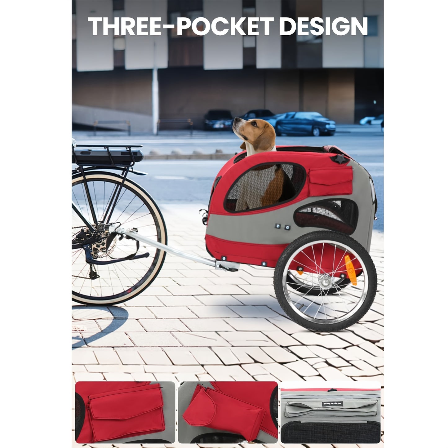 Fietskar Honden – Hondenkar – Fietsaanhanger Hond – Hondentrailer – Fietskooi Honden – Opvouwbaar – Veilig Met Reflectoren – Voor Kleine En Middelgrote Honden – Met Zacht Kussen – Rood M